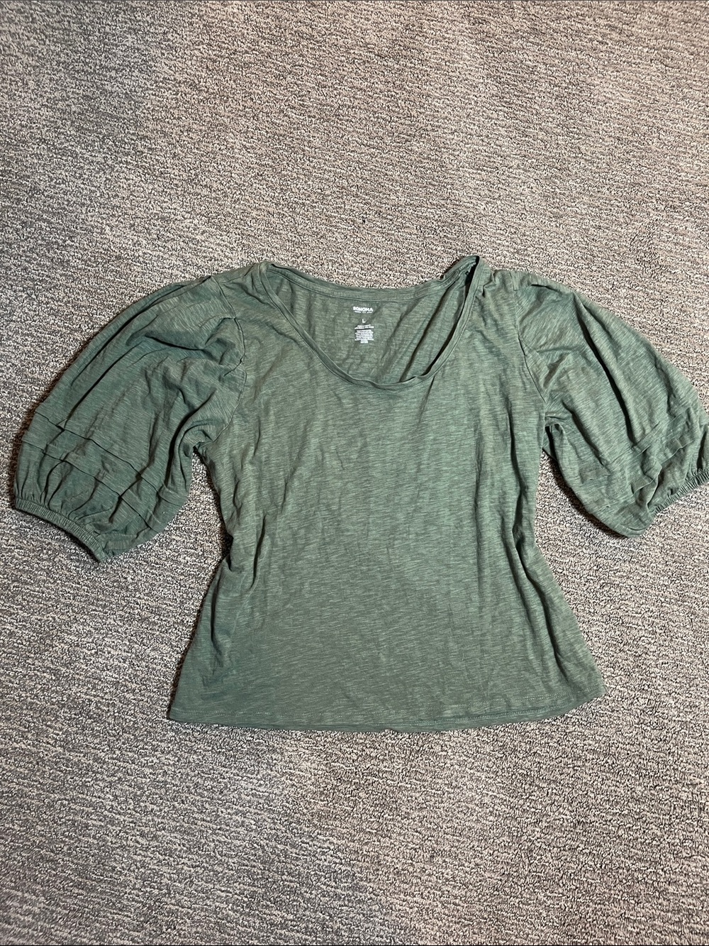 Sonoma Olive Green Puff-Sleeve Women's Top